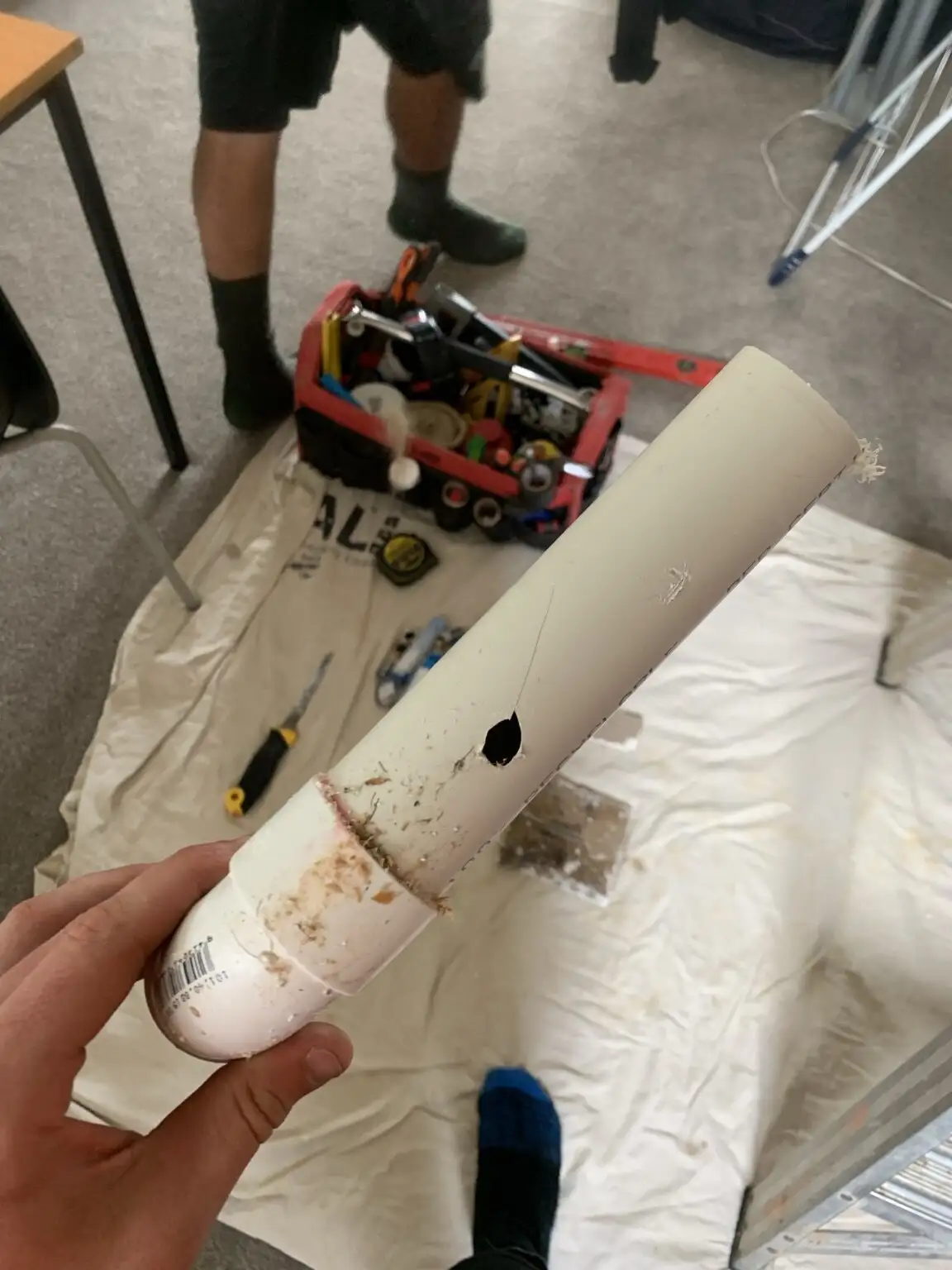 Punctured water pipe found during leak detection