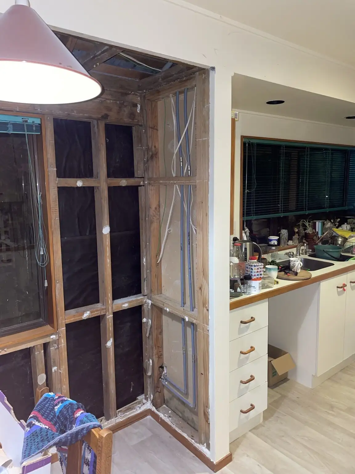 New plumbing rough-in through timber framing