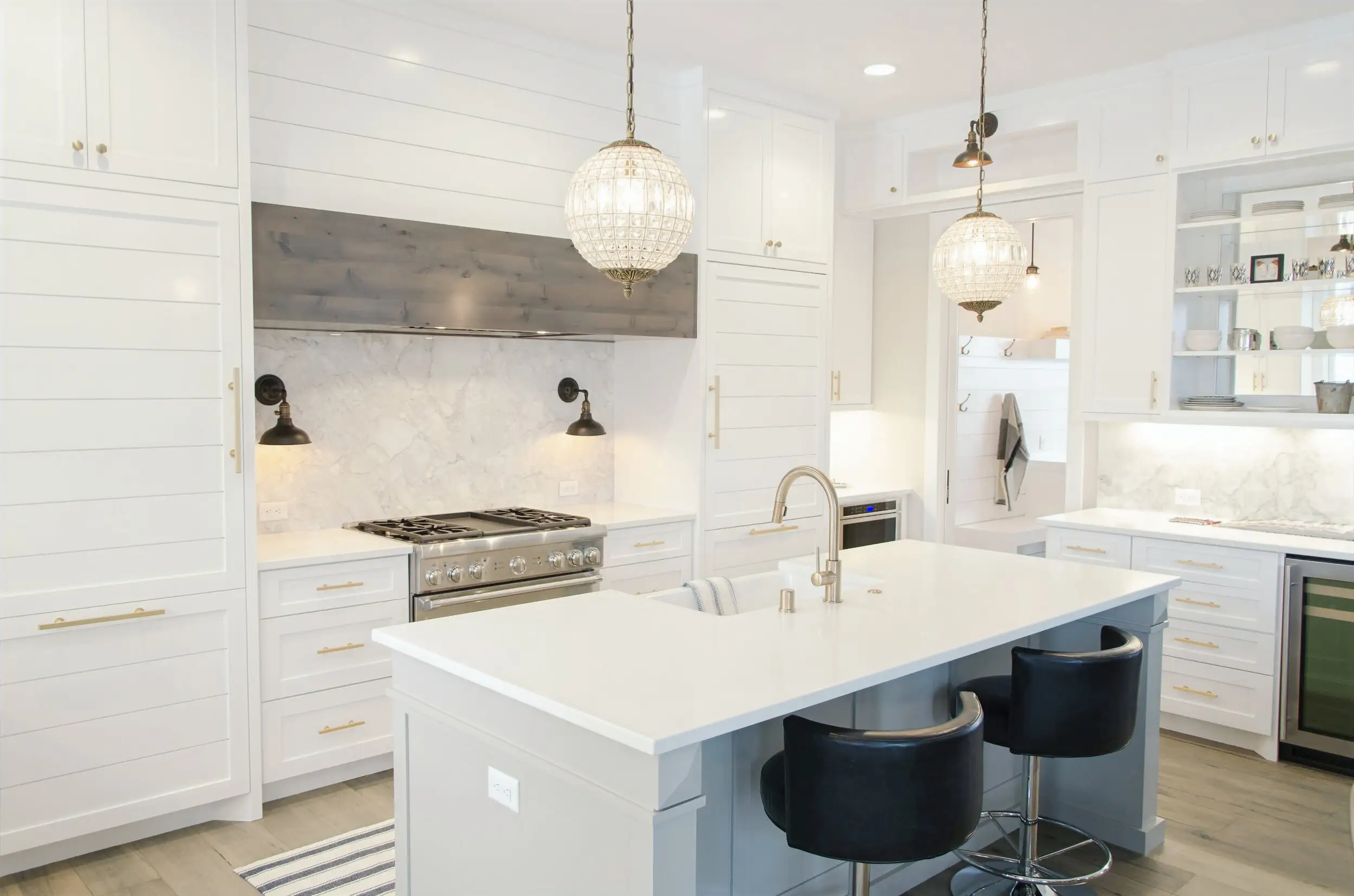 Detail of a renovated kitchen with new tapware and cabinetry