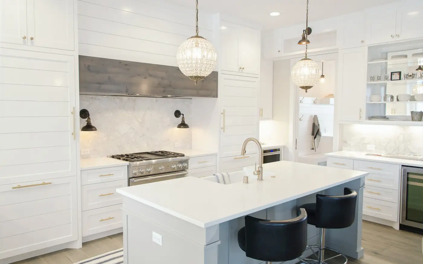 Detail of a renovated kitchen with new tapware and cabinetry